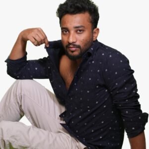 WalkingMan Navy Micro-Print Shirt – Slim Fit