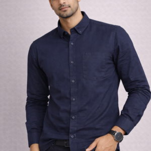 WalkingMan Artisan Series Linen Viscose Slub Navy Blue Shirt for Men