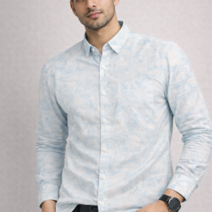 WalkingMan Sky Blue Enhanced 30s Slub Print Floral Shirt
